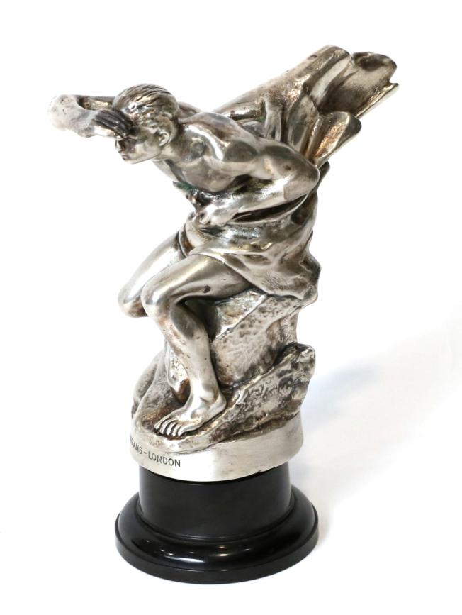 Lot 133 - A Rare Chrome Mascot modelled as a Classical Male Seated on a Rock, by G Poitvin, the base...