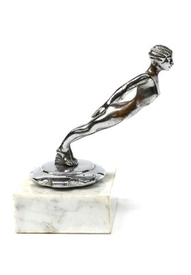 Lot 145 - A 1930s Nickel on Brass Car Mascot modelled as a Speed Nymph, standing on the radiator cap and...