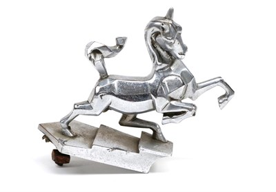 Lot 152 - A 1930s Chrome Car Mascot from a Humber, modelled as a prancing horse on a stepped triangular base