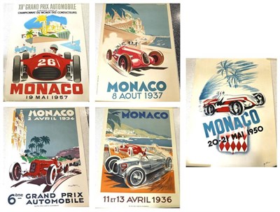 Lot 164 - Five Unframed Automobile Club de Monaco Posters, after the originals, for Monaco 1931, 1934,...