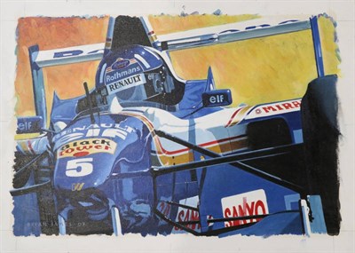 Lot 165 - Brian James (Contemporary) ";Damon Hill"; Signed and dated 20(07), acrylic on board, 50cm by...