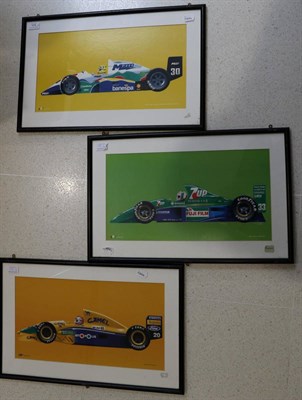 Lot 173 - Three Framed Formula 1 Racing Colour Prints, depicting Nelson Piquet in the Benetton B-191,...