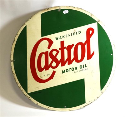 Lot 180 - A Castrol Single-Sided Aluminium Circular Advertising Sign, with red Castrol lettering on a...