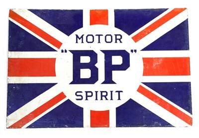 Lot 182 - A BP Motor Spirit Double-Sided Enamel Advertising Sign, with blue lettering and Union Jack,...