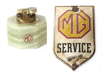 Lot 190 - A Vintage Enamel Advertising Sign, of shield shape, MG Service, two drill holes, 14cm high; and...