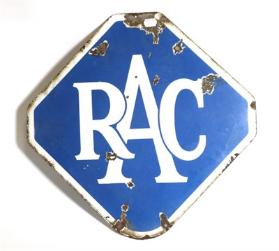 Lot 197 - An RAC Double-Sided Enamel Advertising Sign, of lozenge shaped form with white lettering on a...