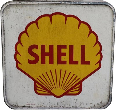Lot 200 - A Shell Double-Sided Aluminium Suspended Advertising Sign, painted both sides with red Shell...