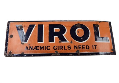 Lot 201 - A Single-Sided Enamel Advertising Sign, with blue lettering on an orange ground Virol Anaemic Girls