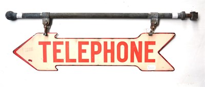 Lot 203 - An Early 20th Century Double-Sided Enamel Telephone Sign, of arrow shaped form with red...