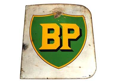 Lot 206 - A BP Single-Sided Enamel Advertising Sign, with yellow lettering painted on a green painted...