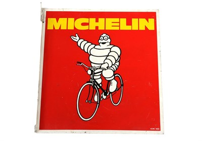Lot 209 - A Michelin Double-Sided Enamel Advertising Sign, with mounting flange, with yellow Michelin writing