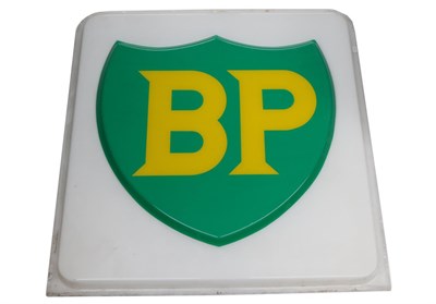 Lot 210 - A BP Perspex Three-Dimensional Advertising Sign, with yellow lettering on a green shield, 120cm...