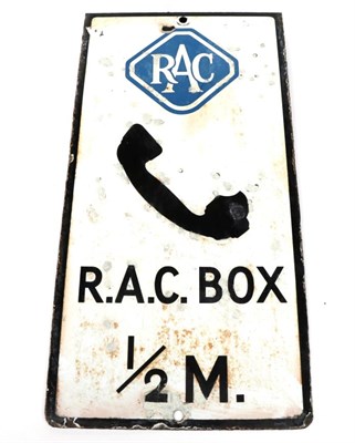 Lot 220 - An RAC Single-Sided Enamel Advertising Sign, R.A.C. Box ½ Mile, with mounting flange, some...