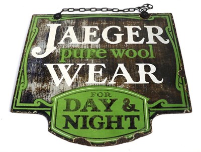 Lot 221 - A Jaeger Double-Sided Enamel Hanging Advertising Sign, Jaeger Pure Wool Wear for Day and Night,...