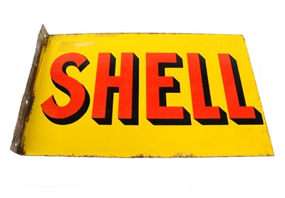 Lot 226 - A Shell Double-Sided Enamel Advertising Sign, with mounting flange, with red painted lettering on a