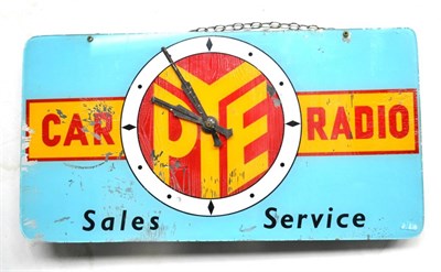 Lot 227 - A 1950s Blue Perspex Suspended Advertising Sign, in the form of a clock, PYE Car Radio Sales...