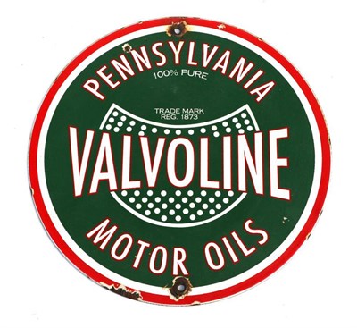 Lot 228 - A Valvoline Single-Sided Circular Enamel Advertising Sign, with white lettering on a green...
