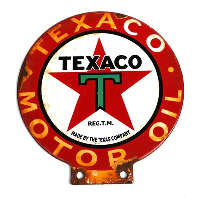 Lot 232 - A Texaco Double-Sided Enamel Advertising Sign, with central panel TEXACO above the letter T painted