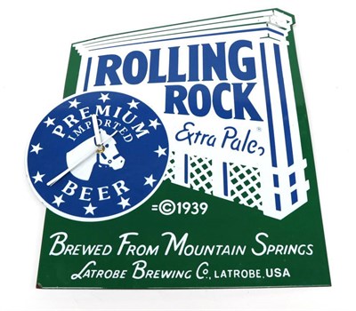Lot 236 - A Reproduction Rolling Rock Enamel Advertising Sign with Clock, Rolling Rock Extra Pale Premium...