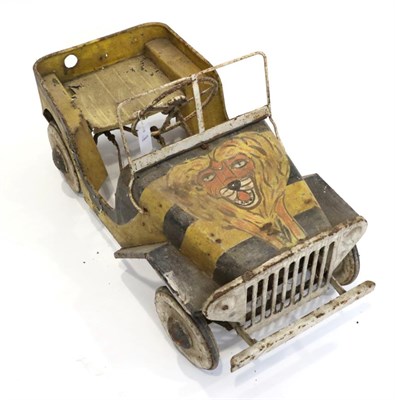 Lot 269 - A Triang Willys Jeep Style Vintage Pedal Car, circa 1950, painted yellow/black/white and with a...
