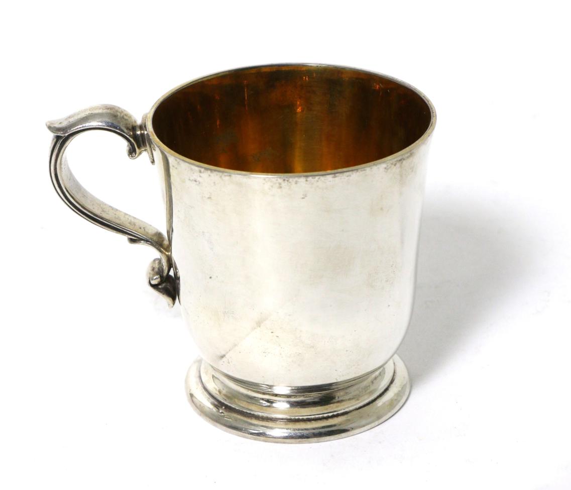 Lot 2 - A Victorian Silver Christening Mug, John Samuel Hunt, London 1863, plain with scroll handle and...