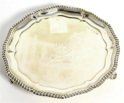 Lot 7 - A Late Victorian Silver Salver, Elkington & Co, Birmingham, 1895, shaped circular with gadroon...