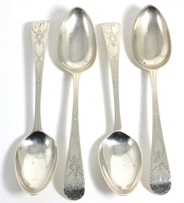Lot 11 - A Set of Four George III Bright Engraved Silver Tablespoons, maker's mark WS, London 1789, engraved