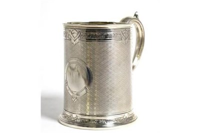 Lot 14 - A Victorian Silver Mug, William Hunter, London 1864, with engine turned decoration and foliate...