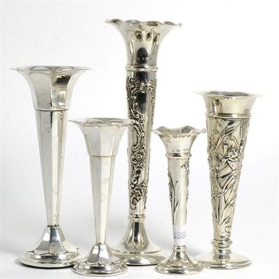 Lot 26 - A Group of Five Various Edwardian and Later Silver Posy Vases, various dates and makers, 1901-1916