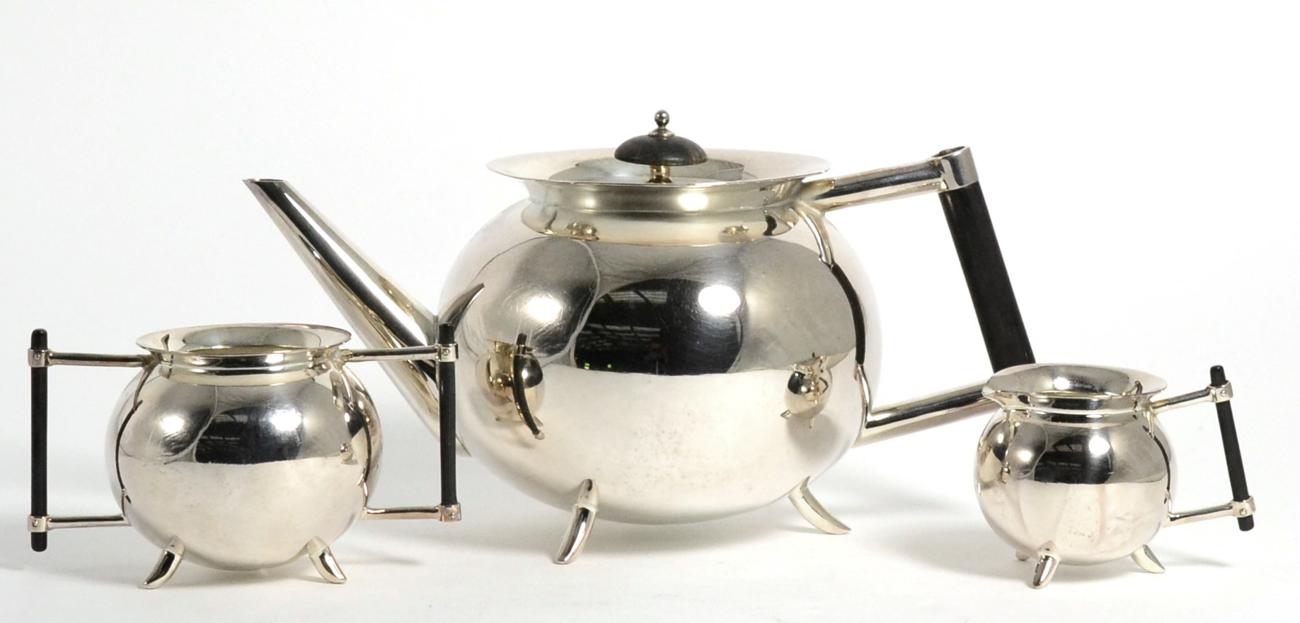 Lot 31 - An Electroplated Three Piece Tea Service in the Manner of Dr Christopher Dresser, mark of...
