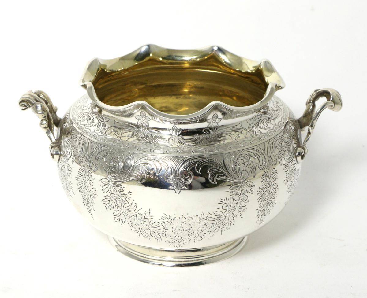 Lot 36 - A Victorian Silver Twin Handled Sugar Bowl, William Moulson, London 1856, circular with crimped rim