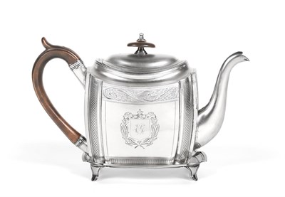 Lot 56 - A George III Silver Teapot and Stand, George Burrows, London 1791, rectangular with shaped...