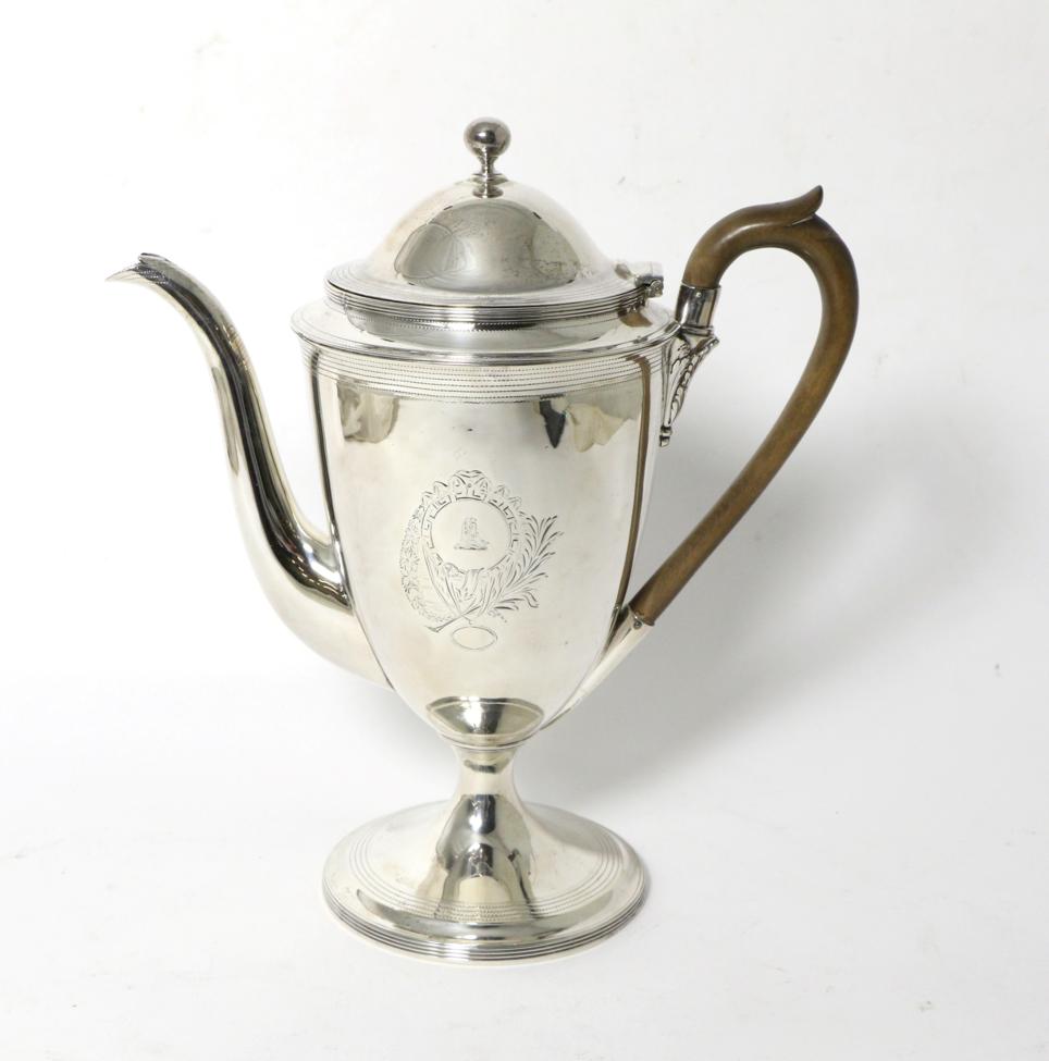 Lot 58 - A George III Silver Coffee Pot, Henry Chawner, London 1786, vase shape on circular pedestal...