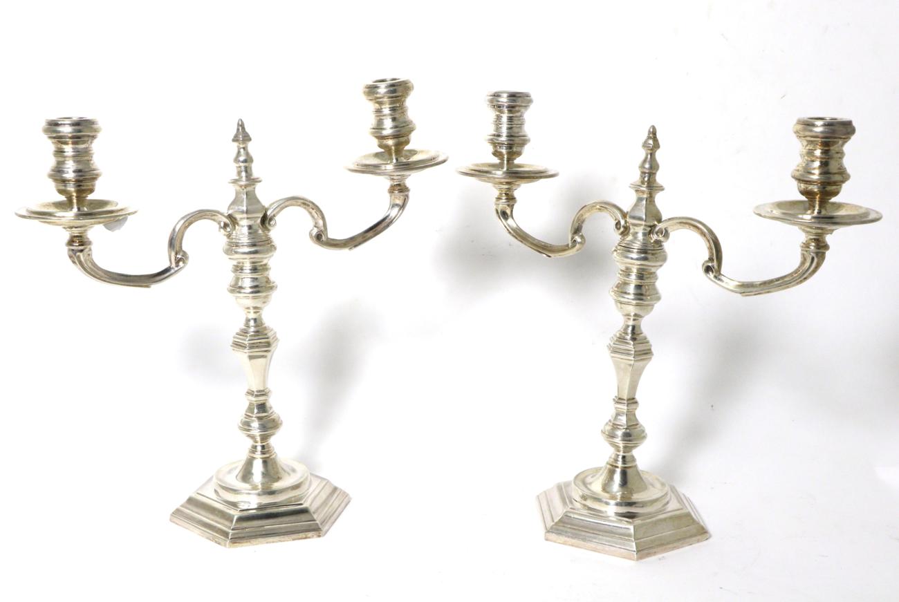 Lot 60 - A Pair of Irish Cast Silver Two Light Candelabra, Royal Irish Silver Ltd, Dublin 1967, and with...