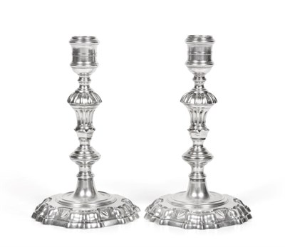 Lot 62 - A Pair of George III Cast Silver Candlesticks, Robert Jones, London 1775, with knopped stem on...