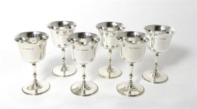 Lot 69 - A Set of Six Modern Silver Goblets, Joseph Gloster Ltd, Birmingham 1977, with plain bowl on slender