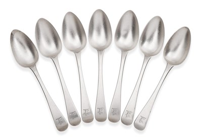 Lot 77 - A Set of Seven George IV Old English Pattern Dessert Spoons, William Chawner, London 1822, engraved