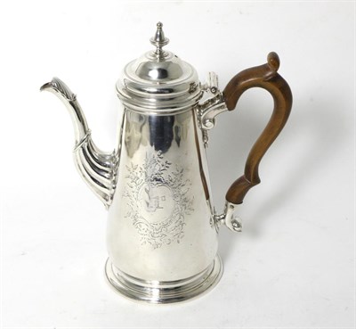 Lot 84 - A George II Silver Coffee Pot, William Williams, London 1745, plain tapering on circular foot,...