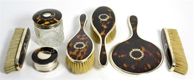 Lot 89 - A Group of Silver and Tortoiseshell Dressing Table Items, comprising: A Mirror and Four...
