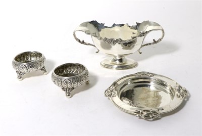 Lot 101 - A Pair of Victorian Silver Salts, George Unite, Birmingham 1854, with leaf decoration on ball feet