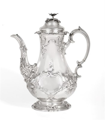 Lot 116 - An Early Victorian Silver Coffee Pot, Mssrs Barnard, London 1845, baluster form, chased with C...