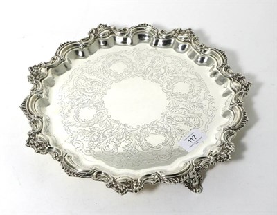 Lot 117 - An Edwardian Circular Silver Salver, Marples & Co, Sheffield 1907, with elaborate shaped C...
