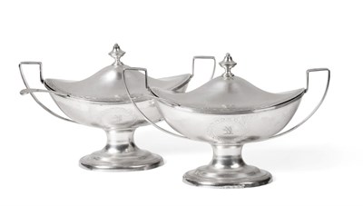 Lot 121 - A Pair of George III Silver Twin Handled Sauce Tureens and Covers, maker's mark TL, Sheffield 1801