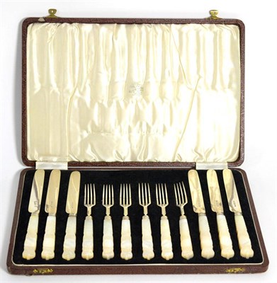 Lot 125 - Six Pairs of William IV Silver Fruit Knives and Forks, George Hardisty, Sheffield 1830, with carved
