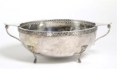 Lot 135 - A George V Silver Twin Handled Bowl, A E Jones, Birmingham 1934, in the Arts and Crafts manner,...