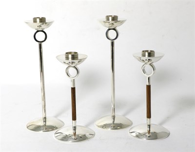 Lot 139 - Two Pairs of Contemporary Silver Candlesticks, Shona Marsh, Birmingham 2007, 16cm and 22cm high...