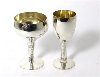 Lot 141 - Two Silver Goblets, Bert Gordon, Birmingham 1968, both with plain bowl on foliate engraved...