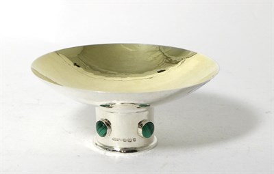Lot 143 - A Contemporary Arts and Crafts Style Silver and Malachite Pedestal Bowl, ASL, Birmingham 2004,...