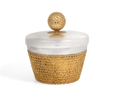 Lot 147 - Stuart Devlin - A Parcel-Gilt Silver Ice Bucket, London 1972, the lift off cover with textured ball