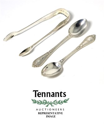 Lot 174 - A Set of Twelve Victorian Scottish Silver Grecian Pattern Teaspoons and Tongs, J.M.&Co,...